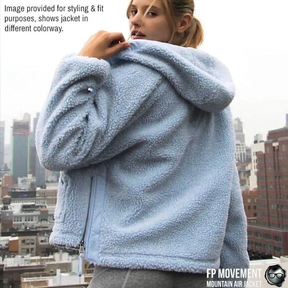 FP MOVEMENT MOUNTAIN AIR SHERPA FULL ZIP HOODED JACKET BLUE WOMEN OVERSIZED XS-L - Picture 3 of 16